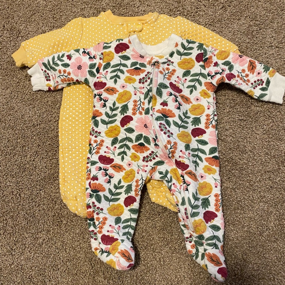 Hudson Baby Onesies, Floral and Yellow Polka Dot